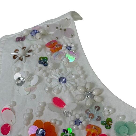 Talbots White Cotton Womens Sleeveless Top Beaded Rhinestones Colorful Shirt 12 - Picture 5 of 16